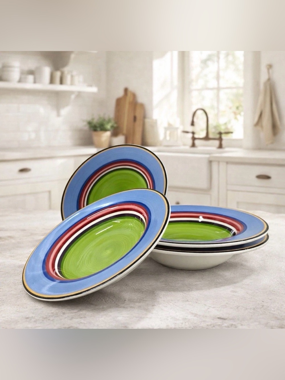 Vintage Salsa by Block 8 3/4” Rim Soup Bowls Multicolor Stripes Set of 4